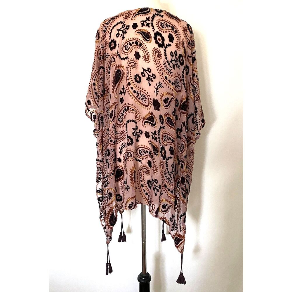 Japna Velvet Burnout Floral Paisley Cape Shawl Tassel Fringe Kimono Boho Chic M - Picture 2 of 9